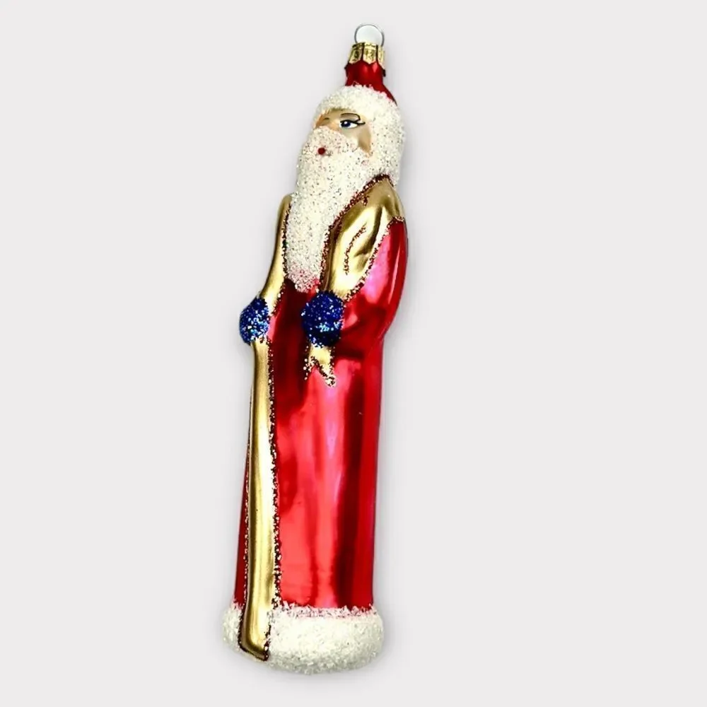 Vintage PIER 1 Blown Mercury Glass Santa Christmas Ornament Red White Gold